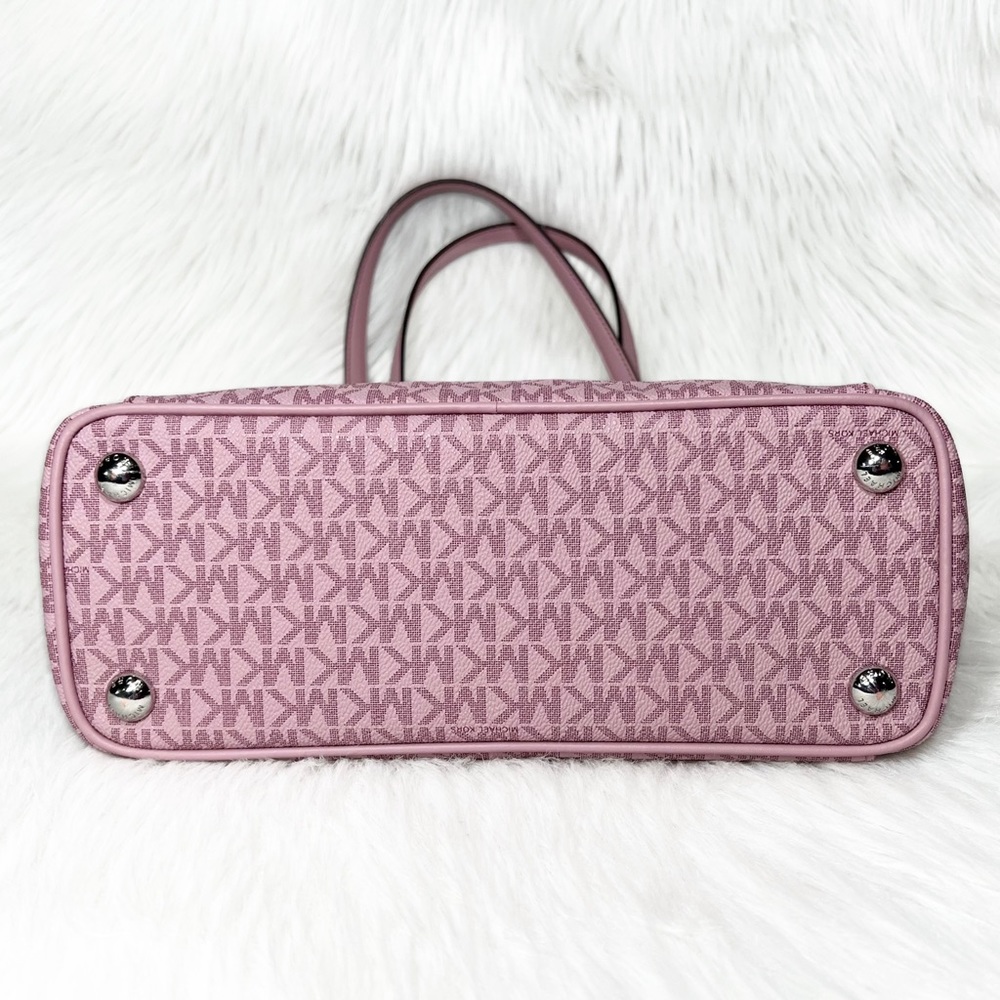 SOLD-Michael Kors Pink MK Logo Zip Top Shoulder Jet Set East West Tote Bag Med - Picture 8 of 9